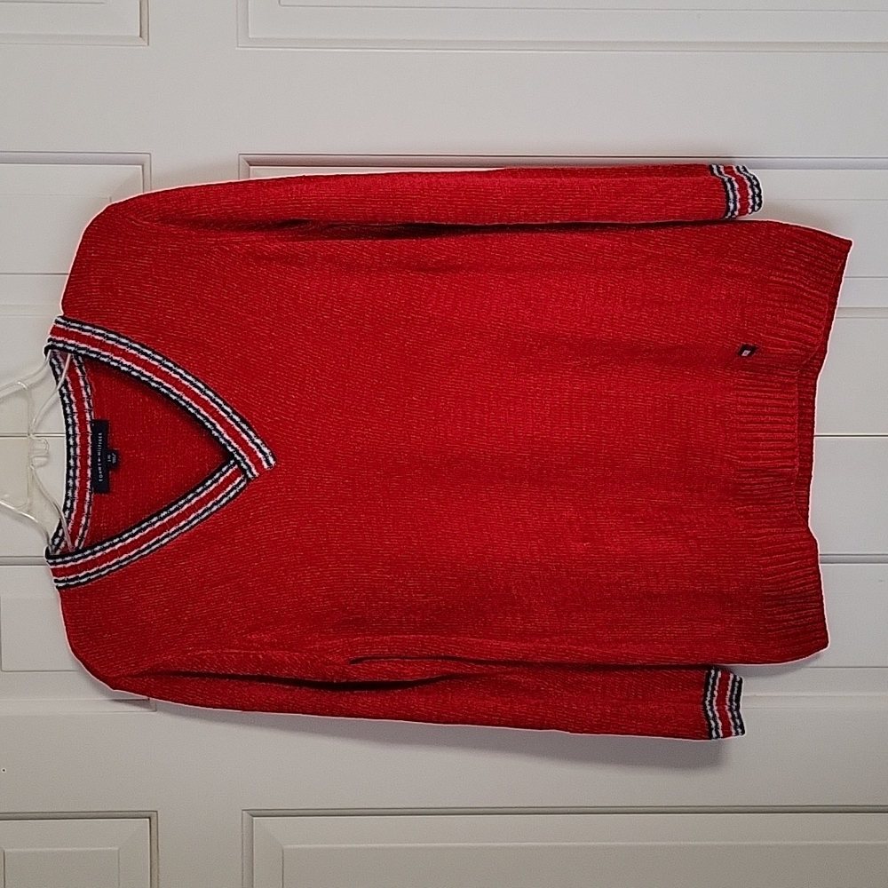 Tommy Hilfiger Womens red V neck sweater sz L